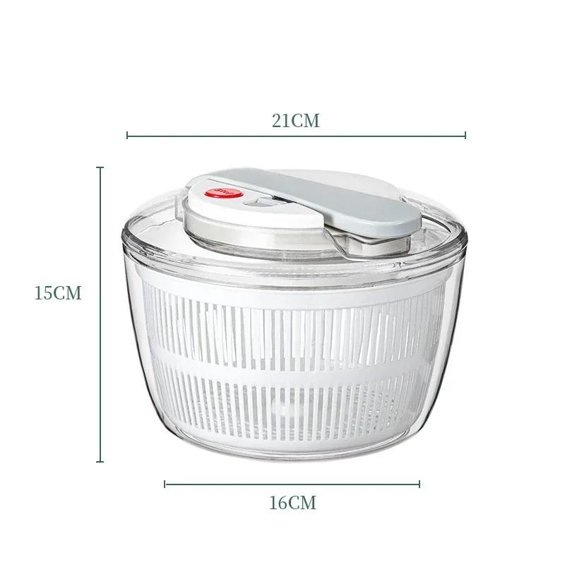 3L One-Handed Easy Press Salad Spinner Bowl with Lid Multifunctional Washer Dryer Drainer Kitchen Tool