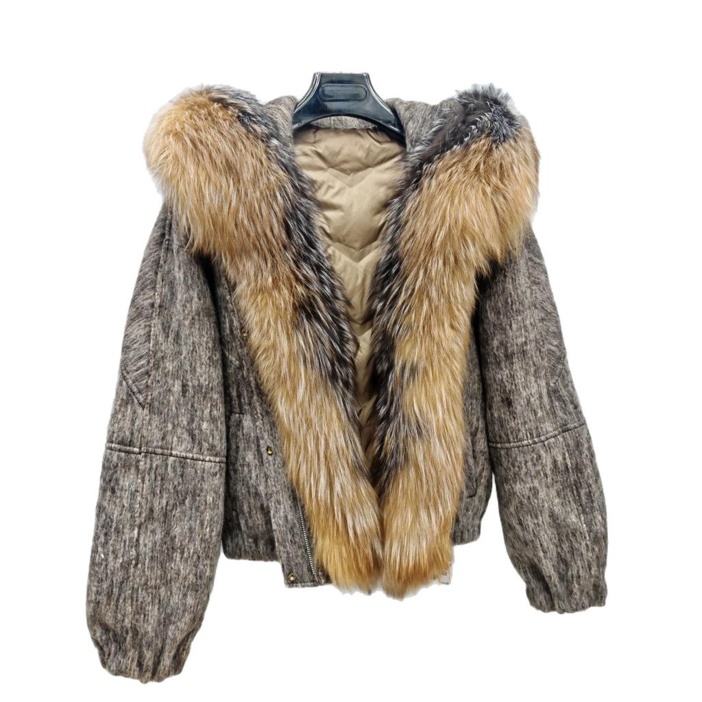 European and American winter new hooded natural fox fur collar high-end fur short thickened warm down jacket women