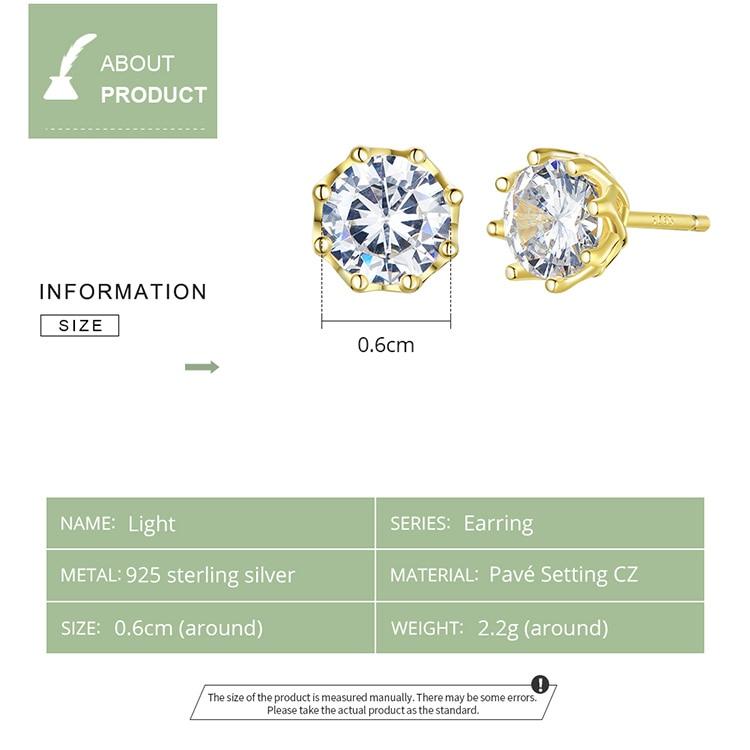 Bamoer Authentic 925 Sterling Silver Classic Clear Cubic Zircon Small Stud Earrings