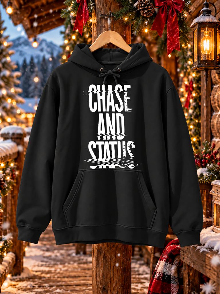 Men' & Unisex CHASE AND STATUS Graphic Hoodie with Iconic Print, Distressed Glitch Lettering, Regular Fit Hooded Suitable for - Wear, Machine Washable