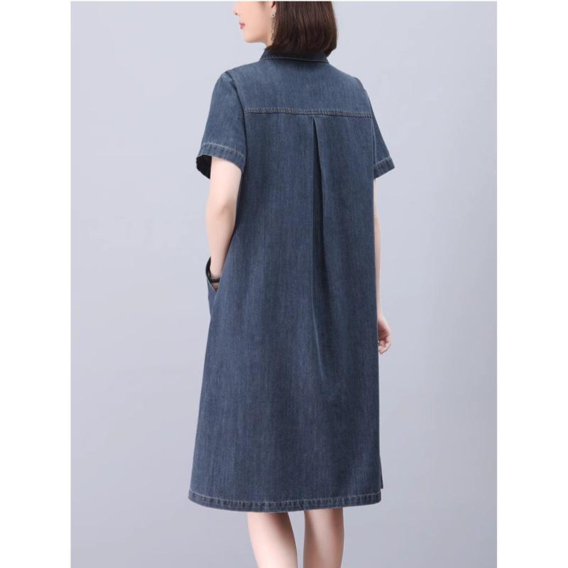 2025 summer new loose large size intellectual medium and long POLO collar shows thin temperament foreign denim dress women
