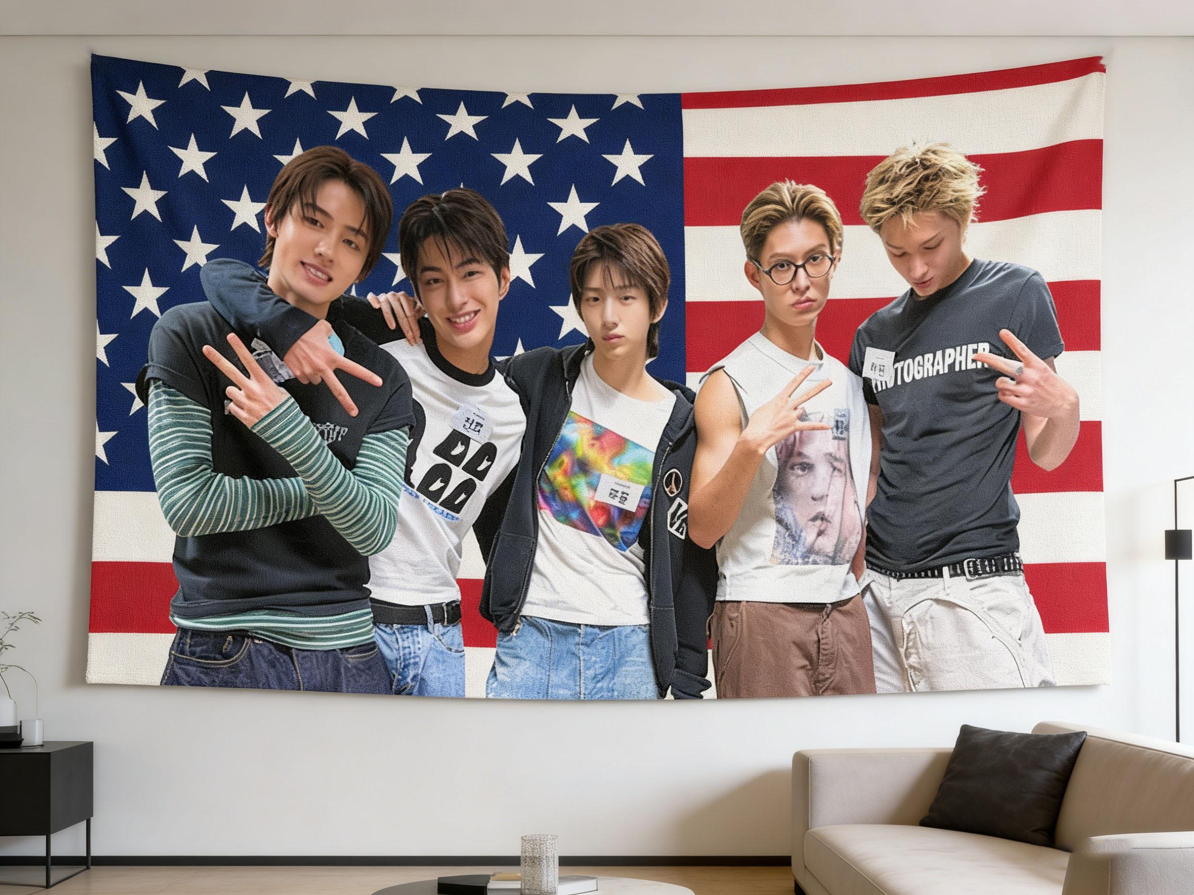 1pc K-pop Cortis American Flag Tapestry Home Wall Art Poster K-pop Fans Gift And K-pop Lover Decoration Cortis Idol Merchandise 100X70CM
