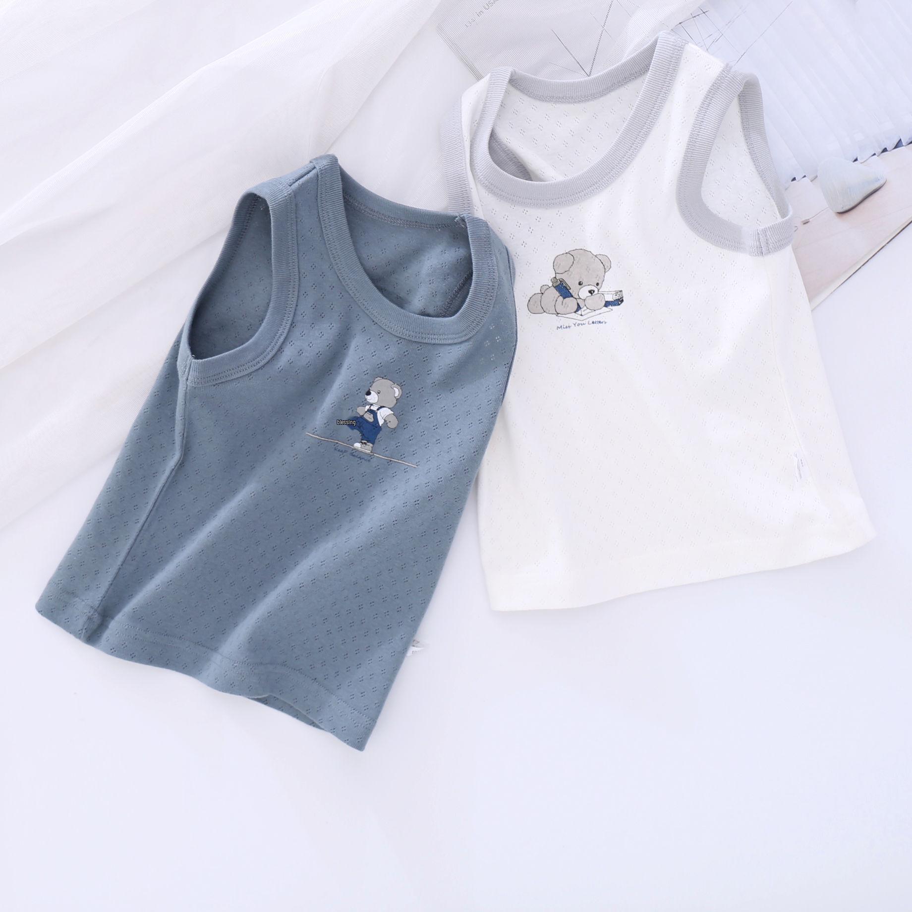 2-Pack Boys  Japanese Style Cotton Mesh Vests - Breathable Summer Layer for Kids 140cm