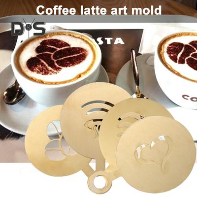 4 pezzi/set stencil per caffè in acciaio inossidabile con diversi modelli vuoti per latte art, modelli per cappuccino, decorazioni per torte