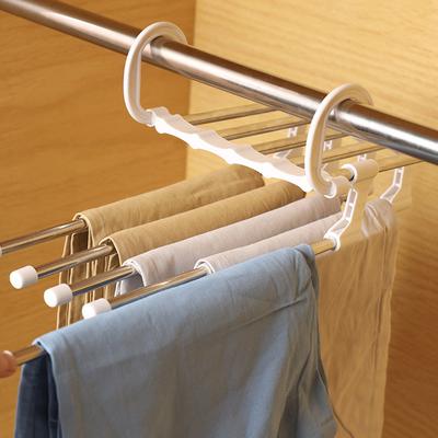 5 In1 Save Space Pants Hanger Collapsible Towel Tie Hook Multi-functional Clothes Trouser Rack Wardrobe Closet Organizer Storage