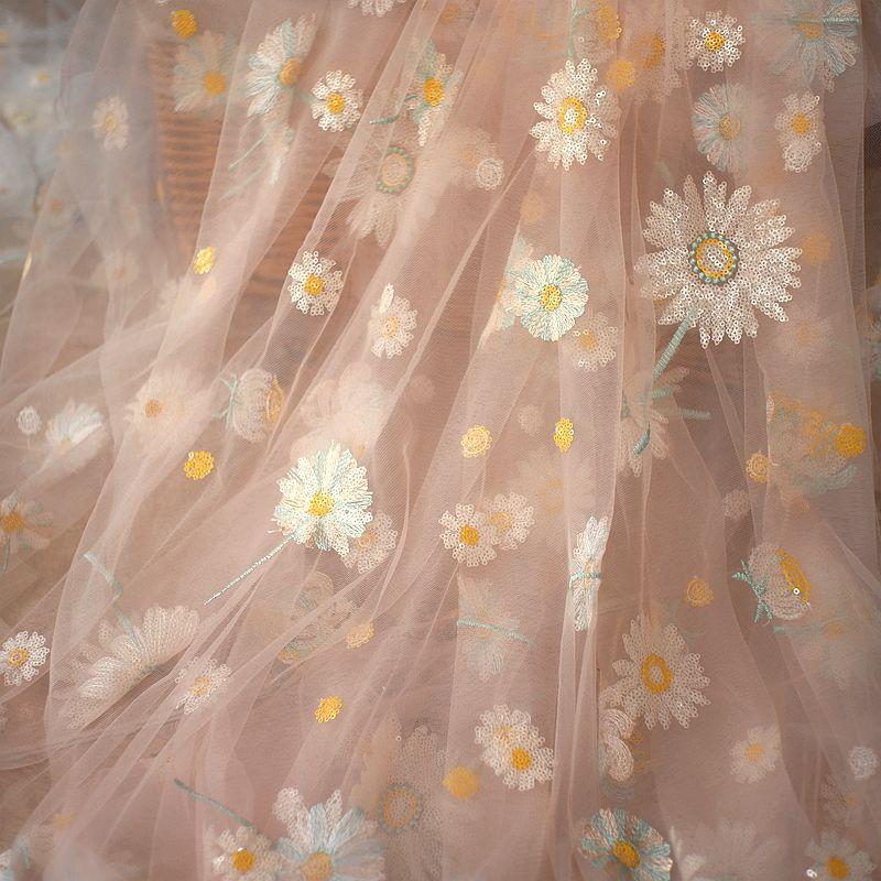 Sequin Small Daisy Mesh Fabric, Small Fresh Ins Wind Small Gauze Skirt Fabric, Soft Lace Mesh Fabric