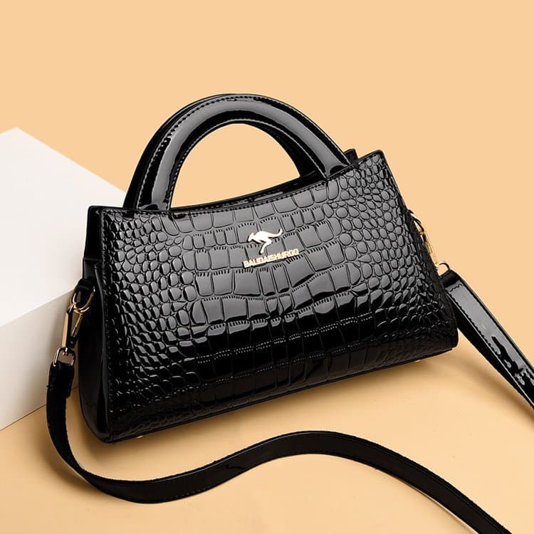 Crocodile pattern glossy handbag women's shoulder messenger bag