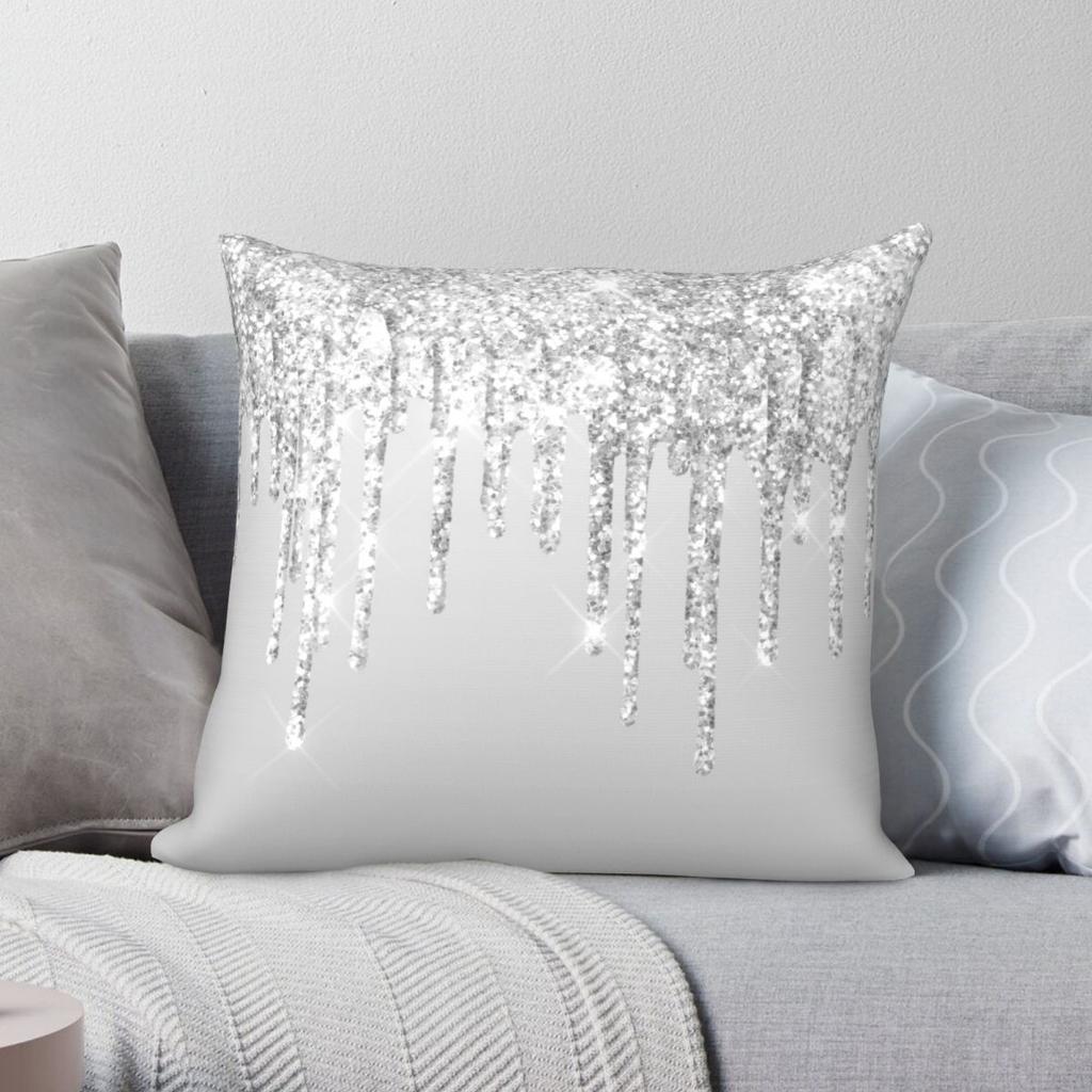 Silber Glitzer Quadratischer Kissenbezug Polyester Leinen Samt Kreativ Reißverschluss Dekorativ Sofa Kissenbezug Großhandel