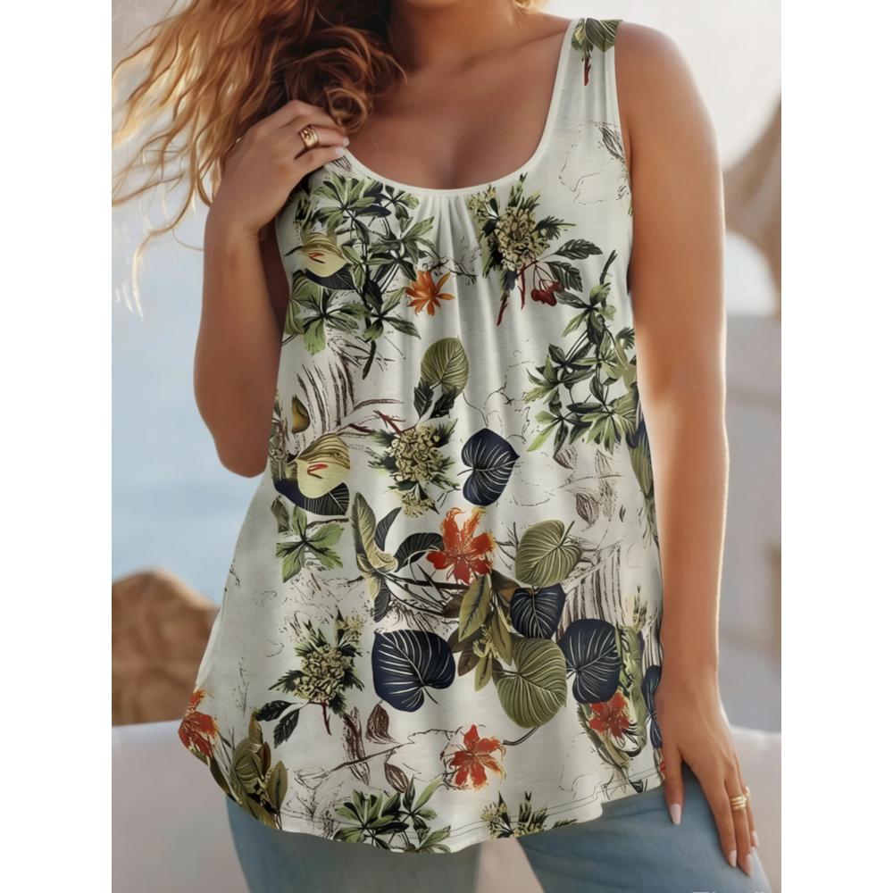 Summer Women's Large Size 3D Colorful Printing Vest Loose Fashionable Comfortable Soft Breathable O Neck Sleeveless Vest