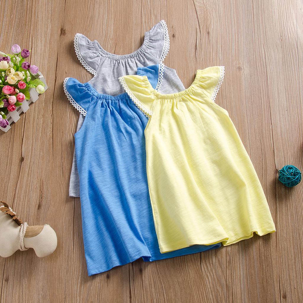 

Малыш Дети Детские девочки случайные твердые Fly рукав Принцесса Платья Одежда