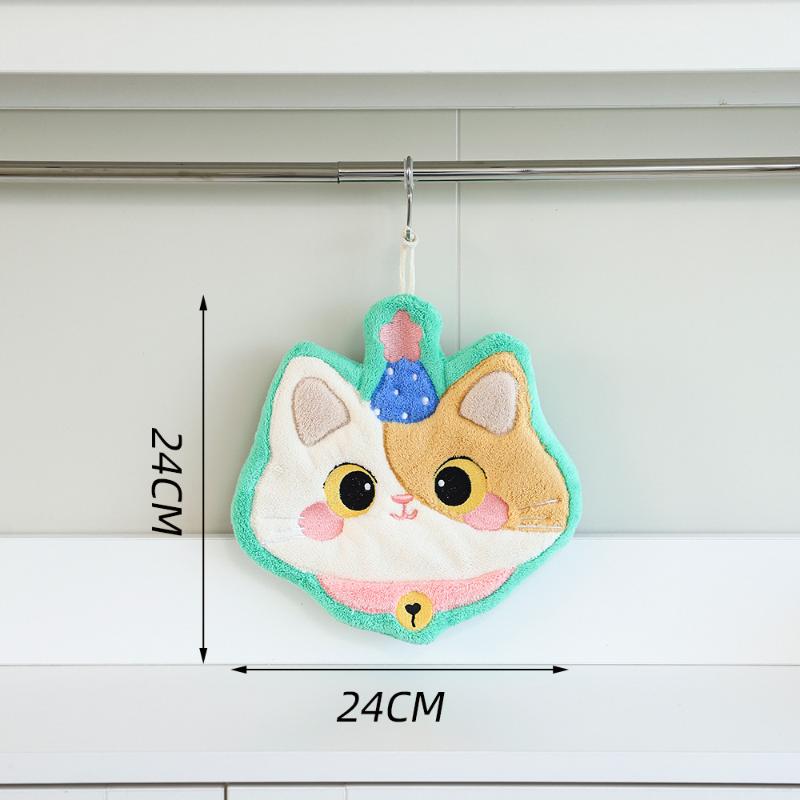 1PCS Cartoon Coral Velvet Hand Towel For Kitchen Kawaii Cat Hand Wipe Cleaning Cloth Bathroom Hanging Towel Absorbent Clean Rag
