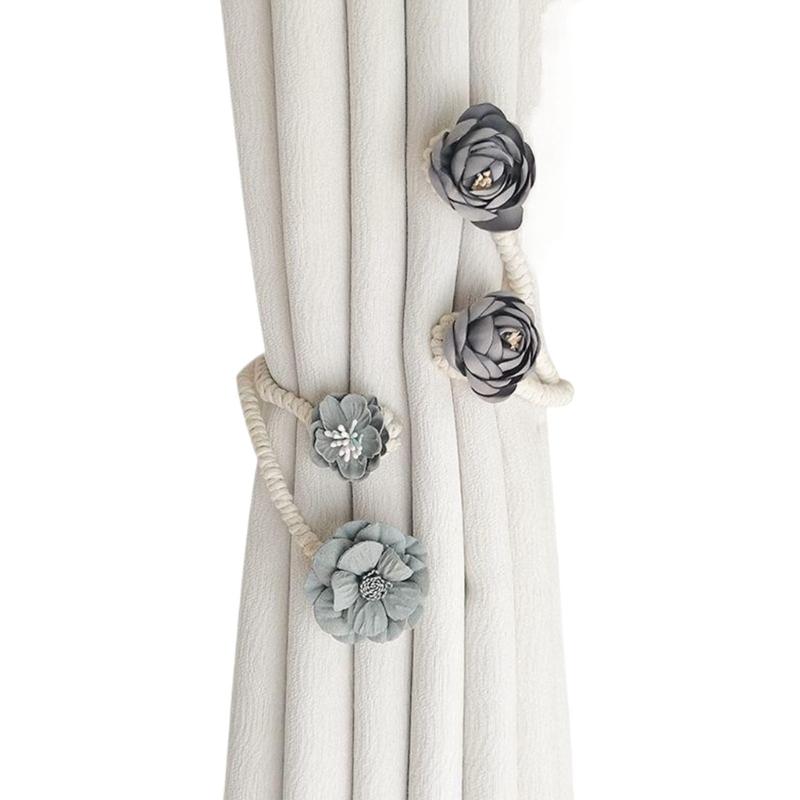 Artificial Flower Curtain Ties Tiebacks Clips 2 Pack Blossom Twist Window Drapery Holdbacks Buckles for Home Decoration