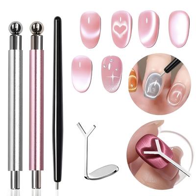 Set di 4 pezzi per Nail Art Magnetica Occhio di Gatto Smalto Gel Occhio di Gatto Strumenti Magnetici Include Lamina Metallica a Forma di Cuore