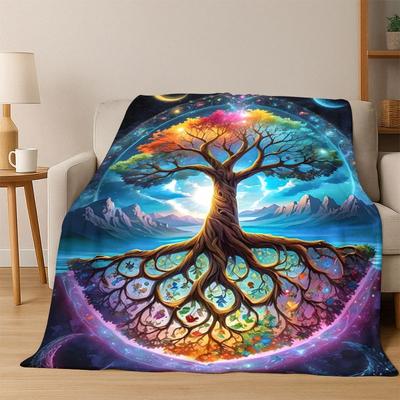 Tree of Life Nordic Mythology Yggdrasil Nature Cartoon Flannel Blanket Soft Throw Blanket for Bedroom Living Room Bed Travel Kid