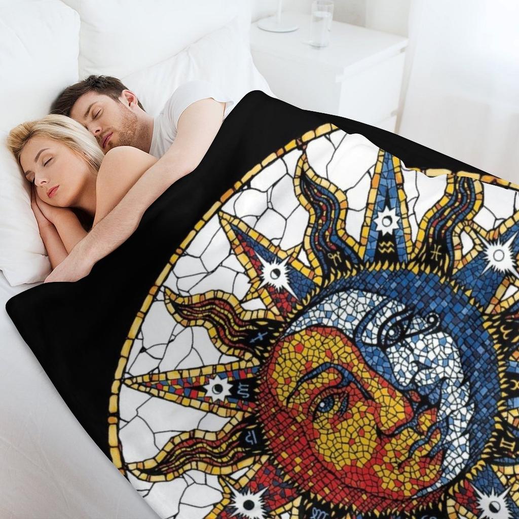 Celestial Mosaic Sun and Moon COASTER Throw Blanket Decorative Beds Warm Custom Shaggy Blankets