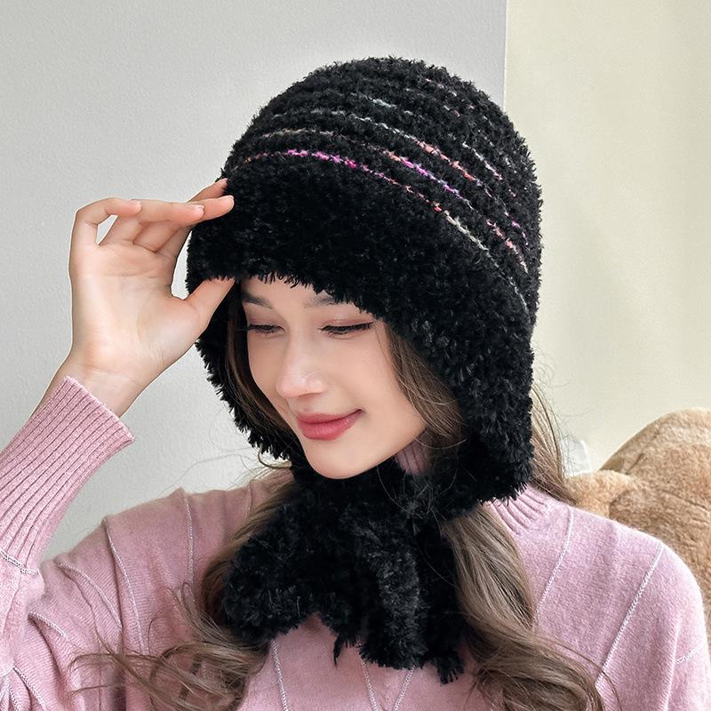 Strap Up Plush Hat Outdoor Cycling Ear Protection Hat Women's Fashion Windproof Warm Hat Winter