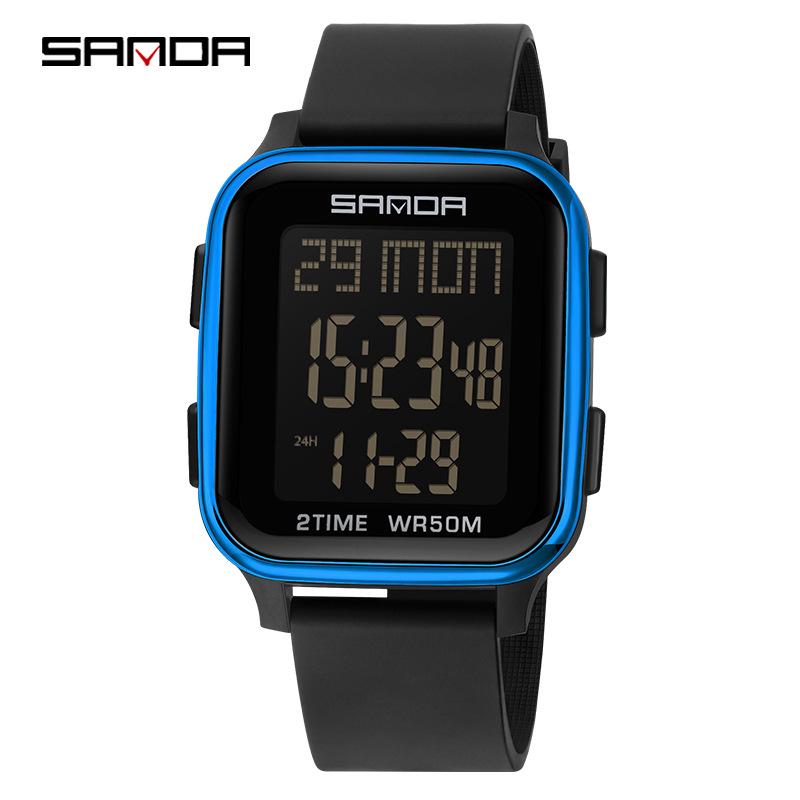 Sanda Men's Multifunctional Square Sport Chronograph Waterproof Watch 