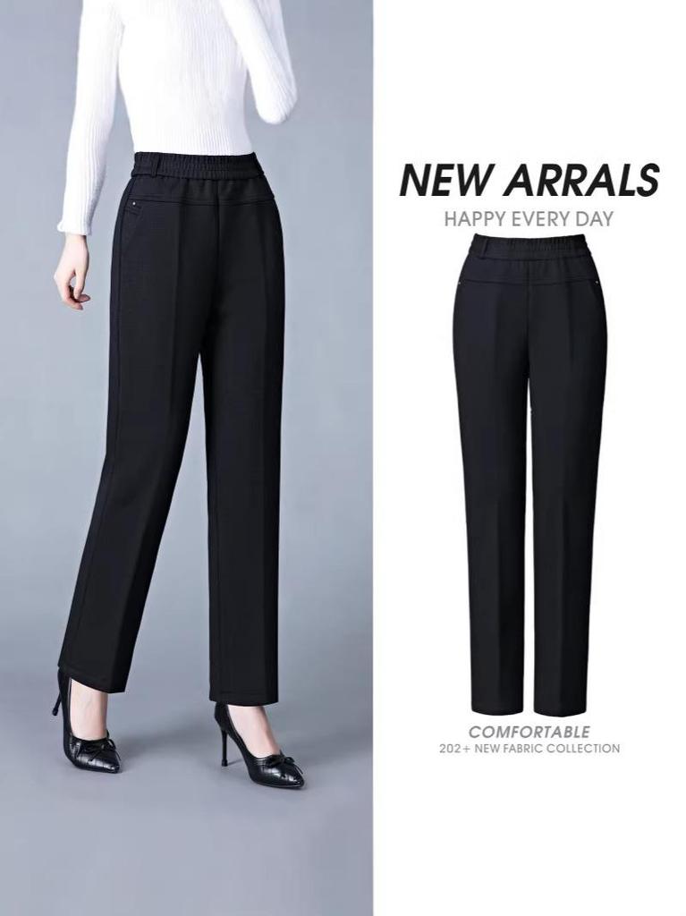 Women's Fleece-Lined High-Waist Warm Pants – Thick, Casual, Straight-Leg for Mom Style, Ideal for Winter Wear by Middle-Aged and Elderly.