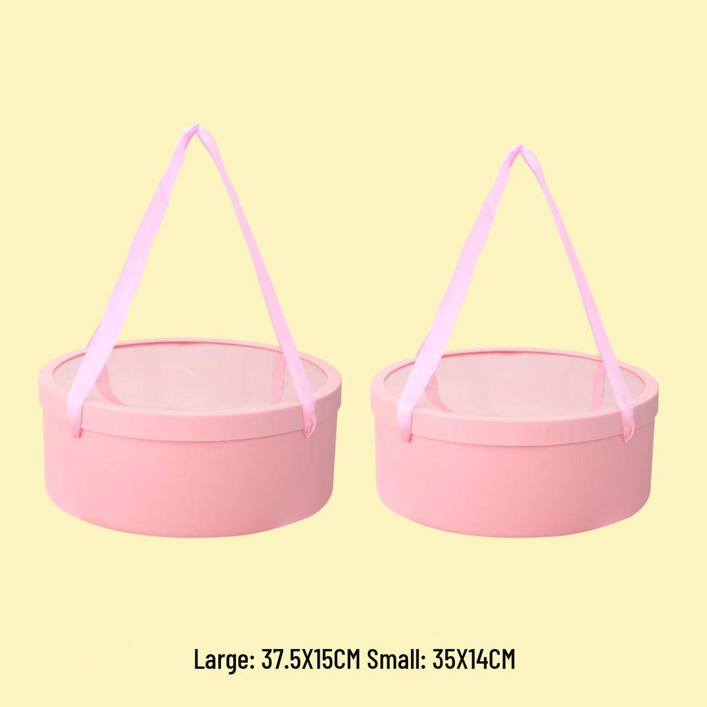 Set Cutii Rotunde Trasparente Impermeabile cu Mâner Panglică pentru Flori Proaspete și Fructe, Pachet Buchet de Iarnă.