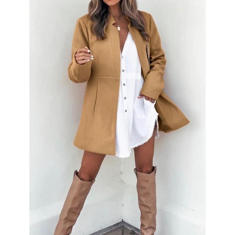 

Осенне-зимняя мода Женское пальто с длинным рукавом Однотонное Тонкое с карманом Офисные пиджаки Уличная одежда Приталенное Элегантное Повседневное Свободное Длинные рубашки Простая одежда S