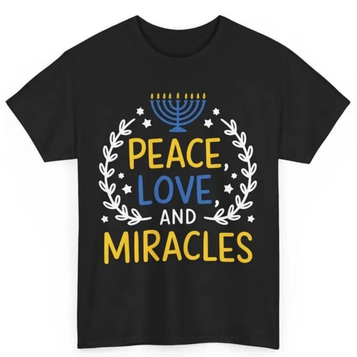 

Hanukkah Peace Love And Miracles Jewish S Cotton T Shirt S чёрный