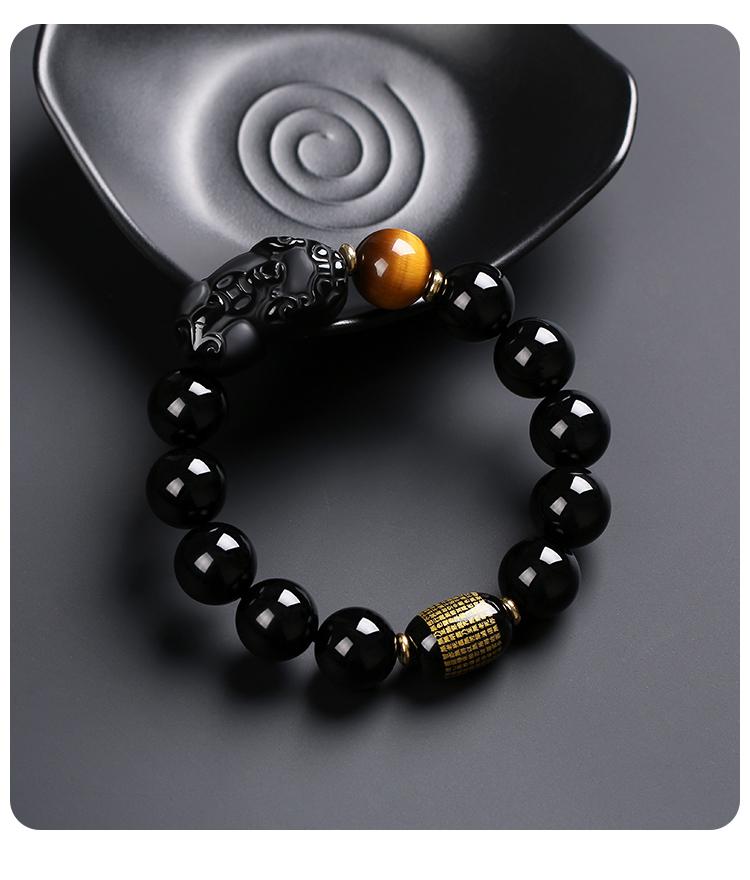 Black Gold Obsidian Pi Xiu Wealth Bracelet with Rotating Beads and Spacers for Men & Women.