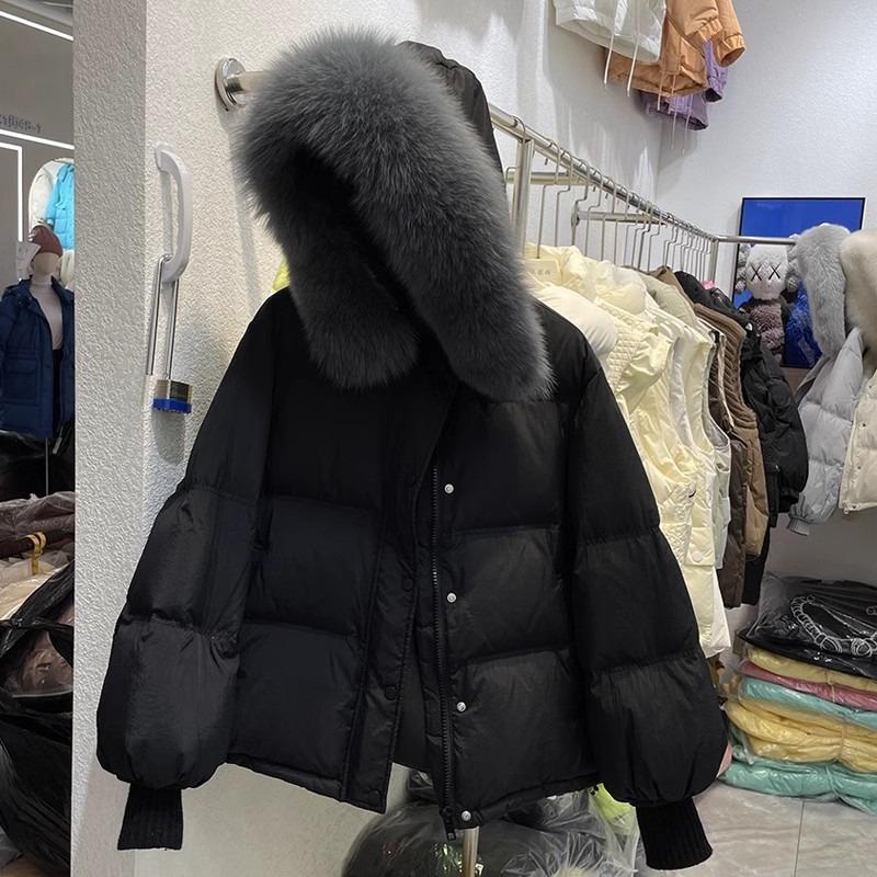 Winter new loose fashion down cotton clothes women's short small big fur collar cotton clothes thickened coat
