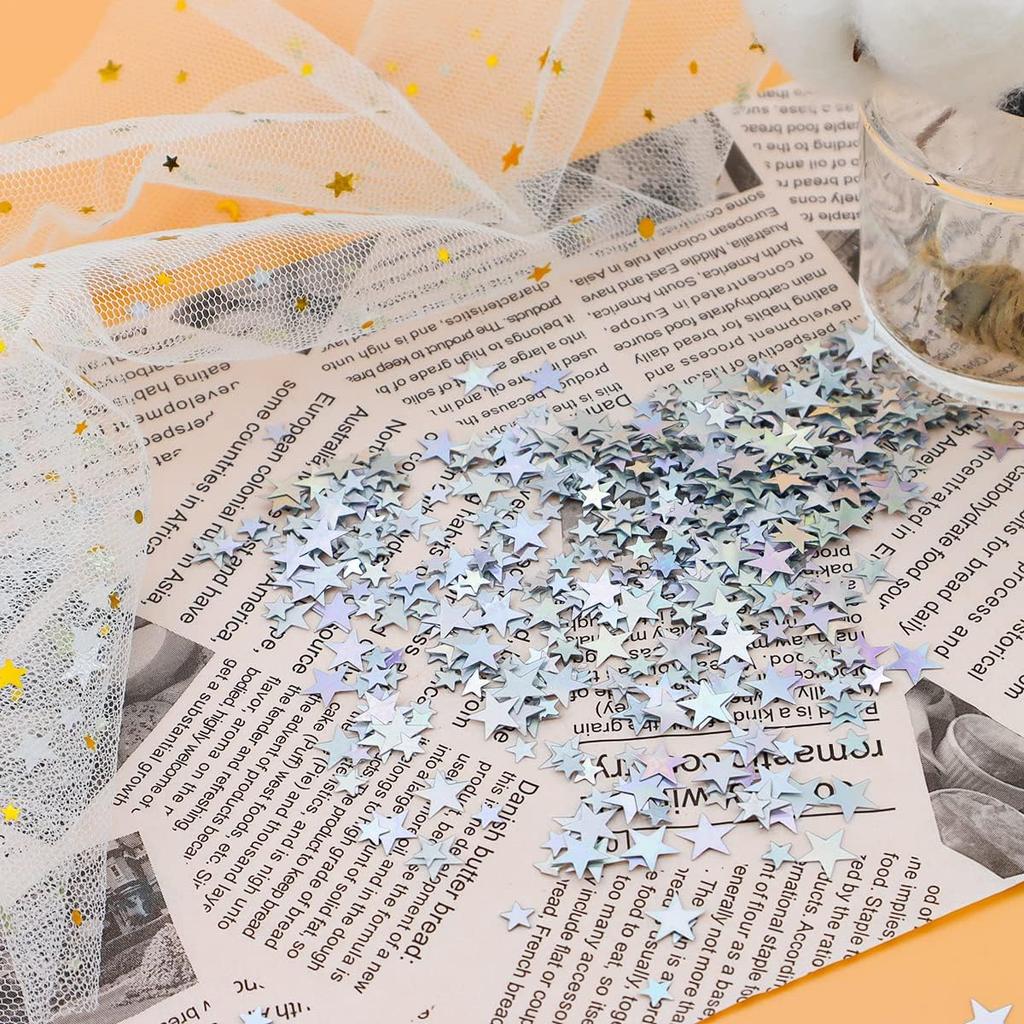 60 Grams Glitter Silver Star Sequ and Spangles, LEEFONE Metallic Glitter Foil Confetti Star Sequ for Crafts, Tables, Nail Art, DIY Decorations,