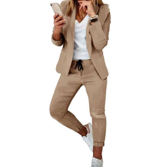2 ks/sada Dámské kabáty Kalhoty Set Business Set Dlouhé rukávy Jednobarevné Stahovací šňůrka Elastická klopa v pase Slim Fit Kalhoty Blazer Kalhoty Oblek