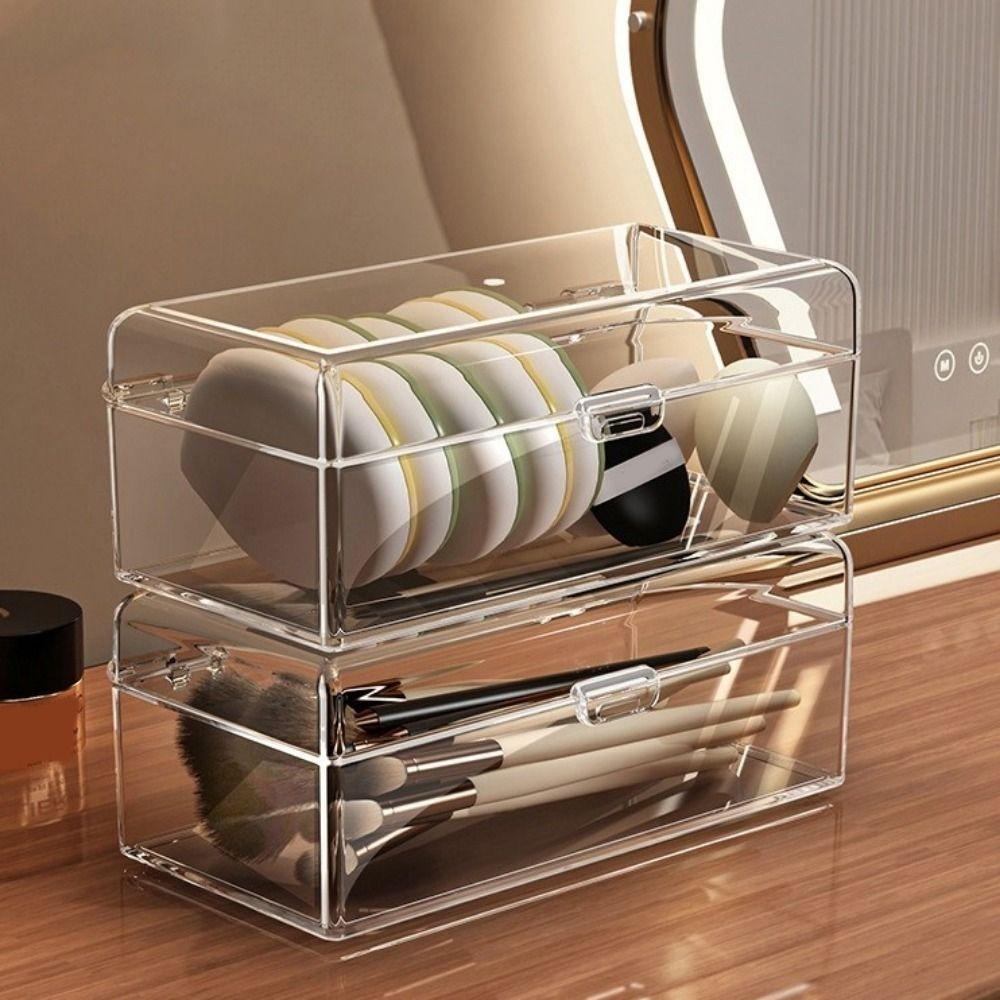 Clear Makeup Brush Holder Plastic Cosmetic Storage Box Durable Transparent Storage Box  Living Room
