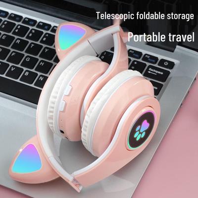 RGB Cat Ear Over-Ear Bluetooth Gaming Headset with Earcup Glow