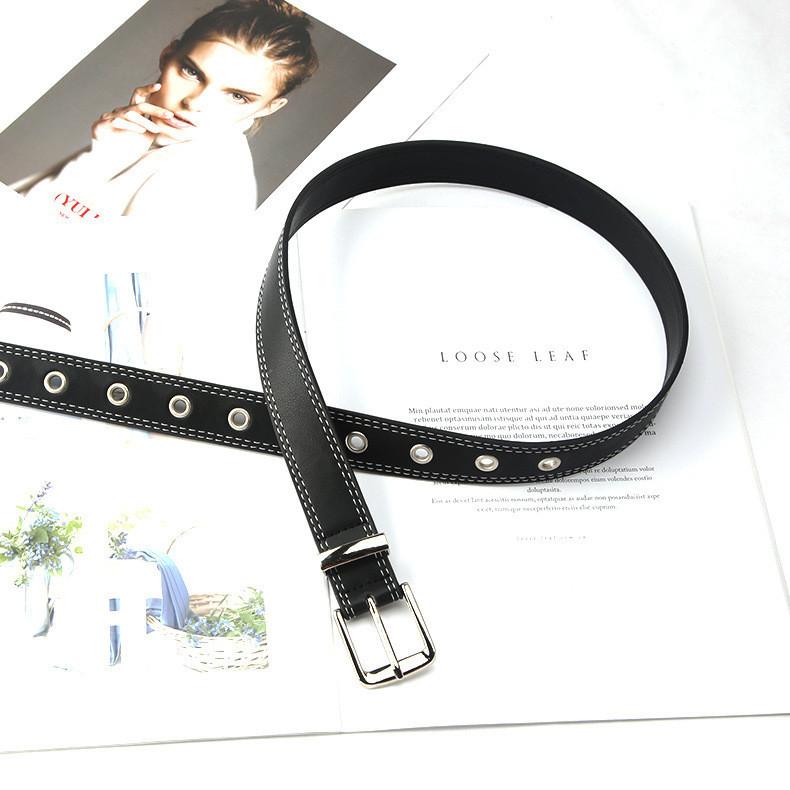 Retro Black Faux Leather Belt Women's Korean Version Minimalist Versatile Student Belt Metal Belt Women's Stock