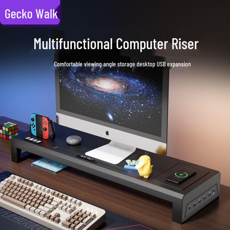 Multifunctional USB Monitor Riser Stand & Desktop Organizer