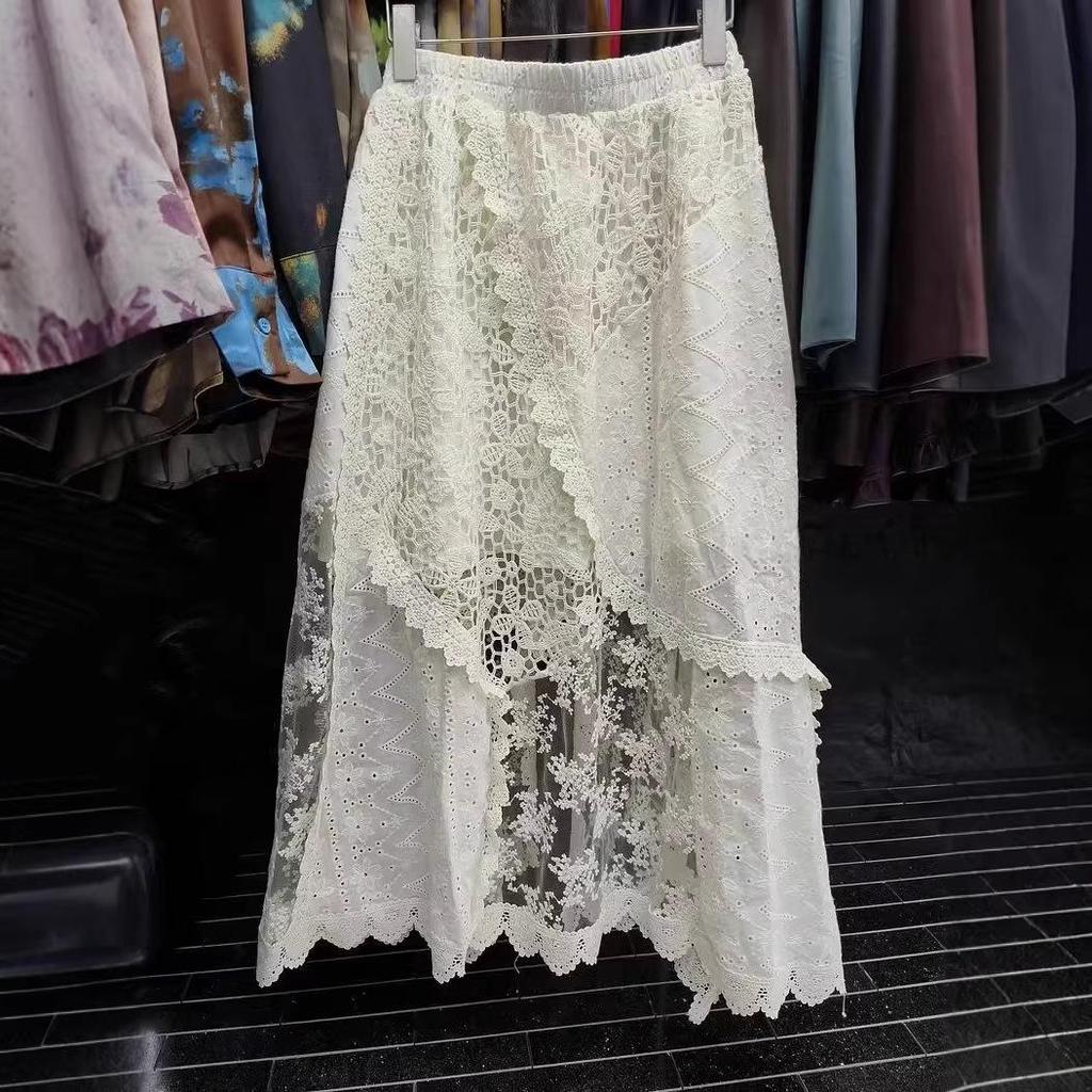Women's Summer Retro Layered Irregular Lace Skirt - Long Hem, Slimming Beach Vacation Style