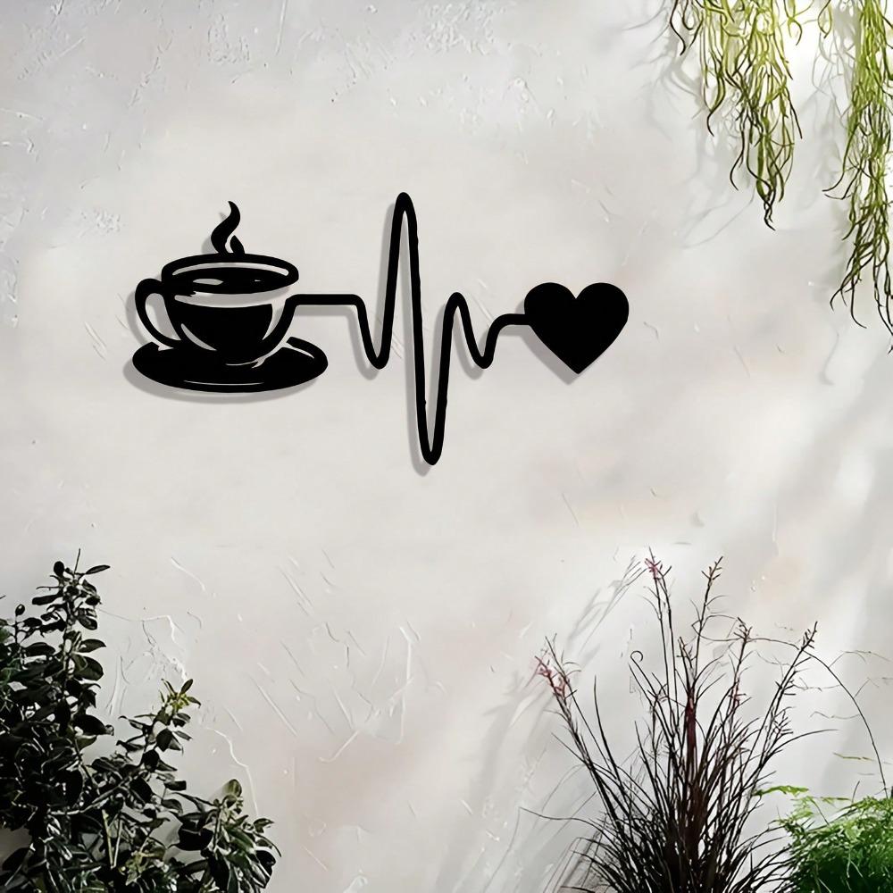 Retro Lasercut Metall Wandkunst Kaffeetasse Herzschlaglinie Design für Café Bar Büro Hütte Gartendekoration