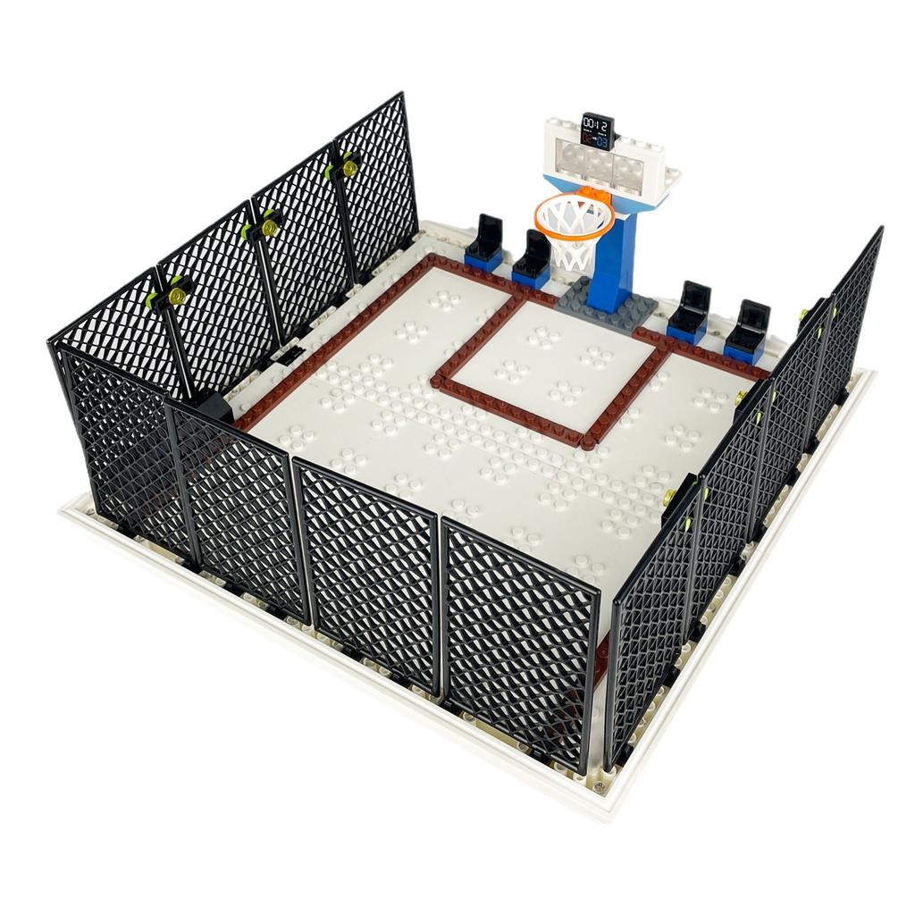 JT023 Campus Basketball Court Fence Assembling Building Blocks Basketball Stand Sports Scene Toys