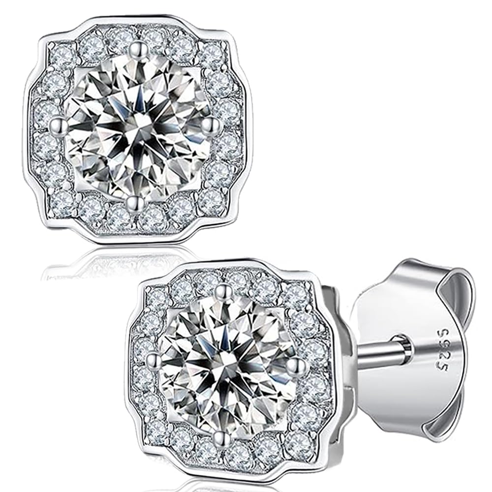 

Moissanite Earrings for Carat Moissanite Lab 18K White Gold Plated over 925 Silver Ear Jewelry Women, 0.5-1 Diamonds, Grown, Silver, Studs, Gifts.