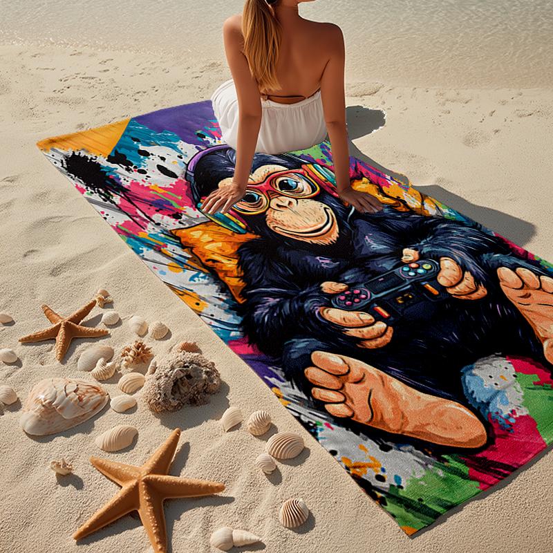 Monkey Gamer Adventure Beach Towel, Super Soft Microfiber, Gift for Her/Him, Birthday, for Pool, Beach, Travel, Home Decor Fan gifts