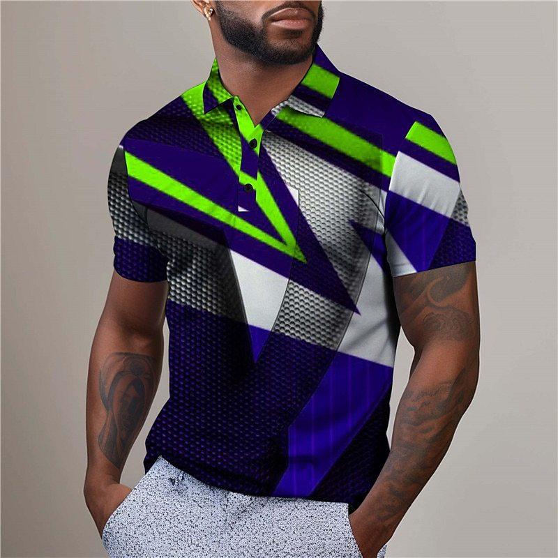 men polo shirt short sleeve stripe 3d print tops fashion polyester breathable comfortable polos shirts