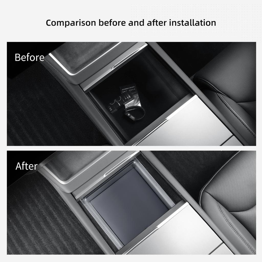 LUCKEASY for Tesla Model Y Juniper/Model YL 2025 2026 Center Console Storage Box Transparent Double-layer Car Tray Accessories
