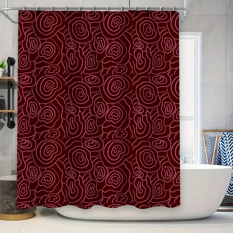 

Red and White Peony Pattern Shower Curtain Decorative Waterproof Bathroom Accessories for Home Improvement Size Customizable 90x180cm