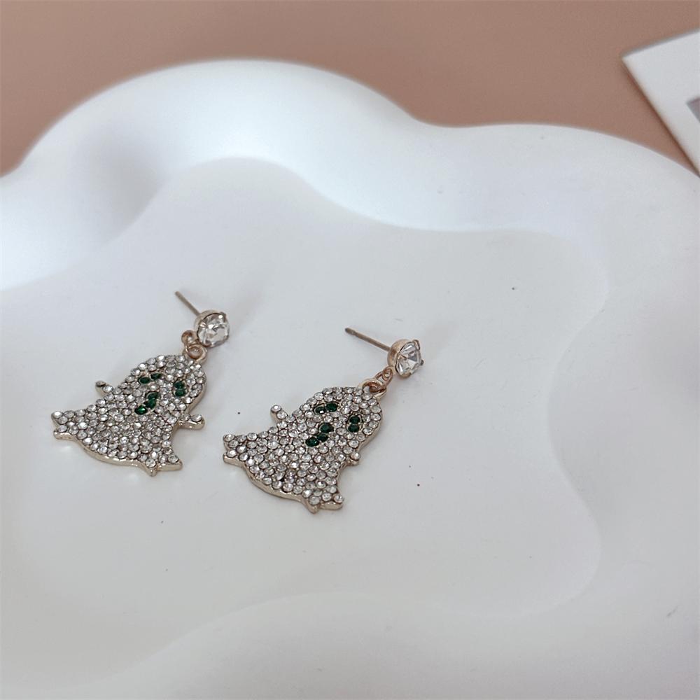 Halloween Grün CZ Geist Gruselige Grimasse Ohrstecker Dunkler Totenkopf Hänger Festivals Party Ohrringe Für Frauen Mädchen Ein Geschenk