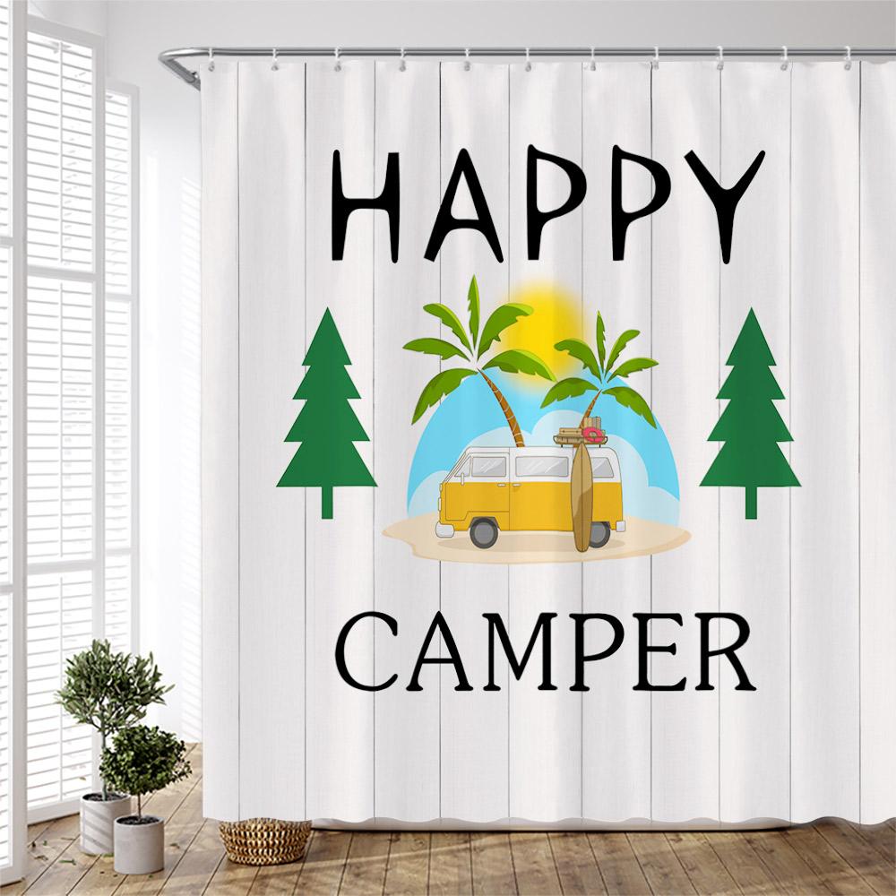 Forest Camping Poster Shower Curtain Camper Car Woods Bathroom Bath Decors Outdoor Landscape Backdrop Cloth 3D Room Curtains Set