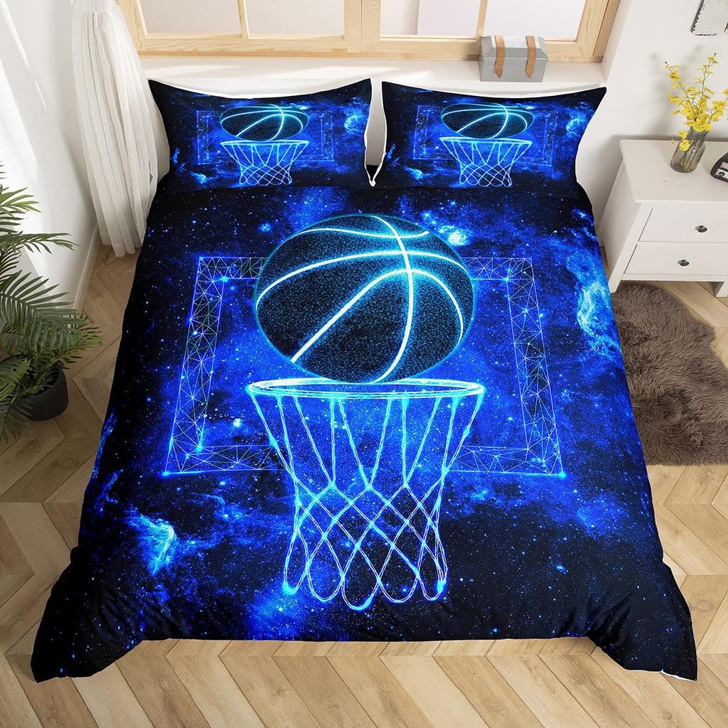 Basketplan Print Sängkläder Set Enkelstorlek, Bollsporter Spel Tematiserat Påslakan, Pojkar Spelrum Inredning Täckeöverdrag