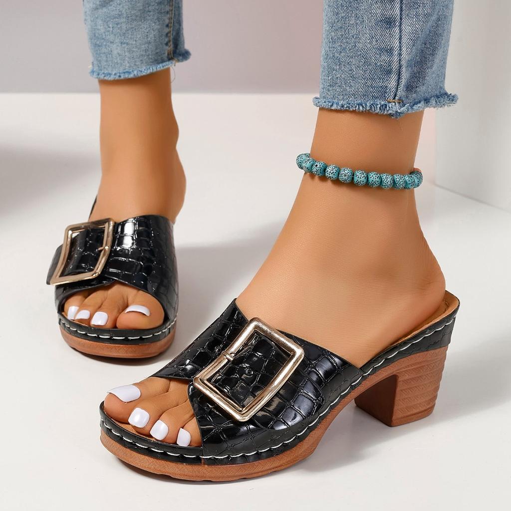 Fashion Women Sandals Chunky Heels Buckle Designer Sandals Women 2025 Summer New Fashion Soft Platform Shoes Ladies Sandalias De Mujer