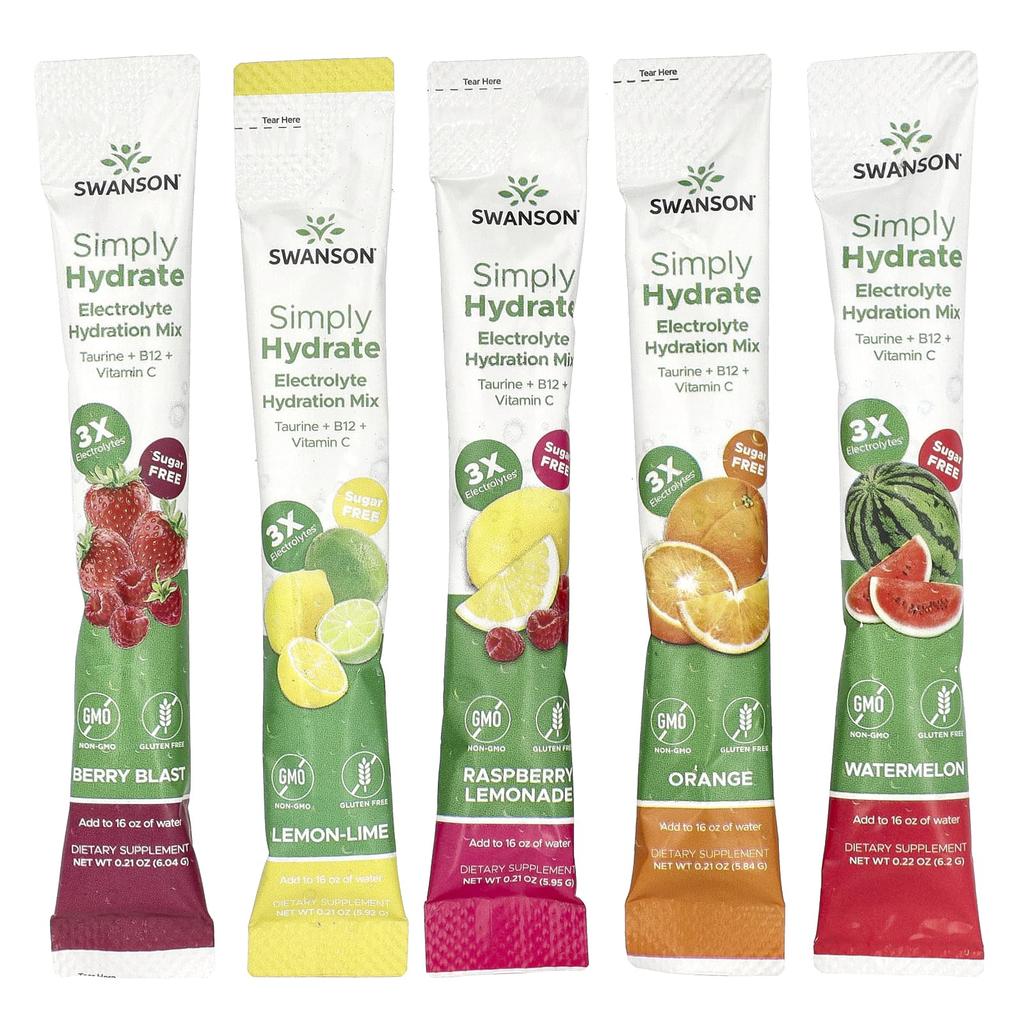 Simply Hydrate, Electrolyte Hydration Mix, Variety Pack, 30 Stick Packs, 180G(6.36Oz)