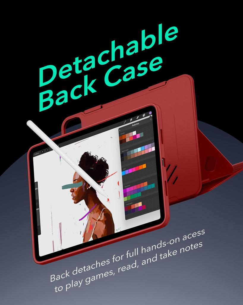 ESR iPad Pro Case Dedicated Rotating Case with Removable Magnetic 9 Adjustable Angle Rugged Shift Red 12.9 (2022/2021, 6th/5th Generation) Cover,