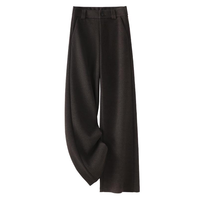 Oatmeal Acetate Wool Flannel Wide-Leg Pants - Women's 2024 Soft Cashmere Straight-Leg, Perfect for Autumn & Winter