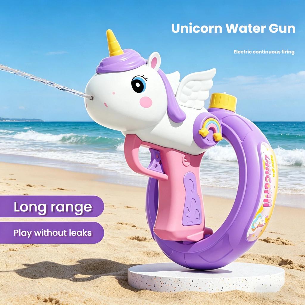 New Unicorn Electric Water Gun - Swimming Ring Design High-Speed Continuous Firing Summer Beach Pool Water Battle Toy