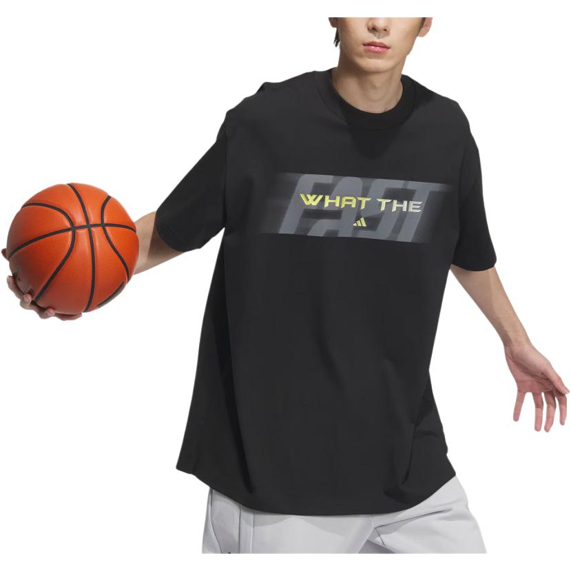 adidas T-shirt Traspirante Moda Manica Corta Vestibilità Larga Grafica Basket Uomo Top Nero KA2292